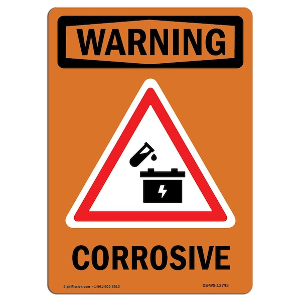 Safety Sign, OSHA WARNING, 5" Height, OSHA-GHS Corrosive, Portrait, 10PK